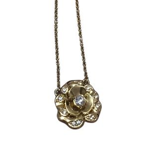 Kate Spade Women’s Elegant Gold Rose Flower Pendant Necklace with Rhinestones